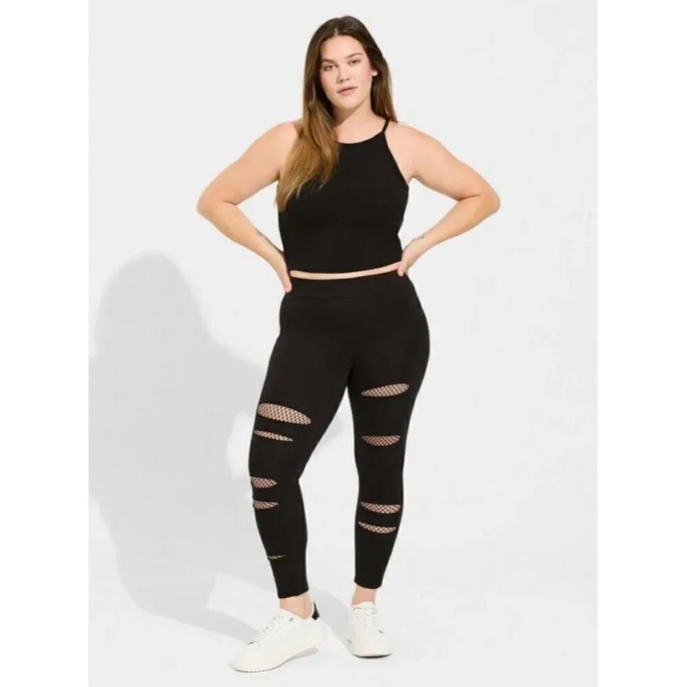 Torrid Full Length Signature Waist Mesh Split Legging Black Size 1X 14-16 Gothic